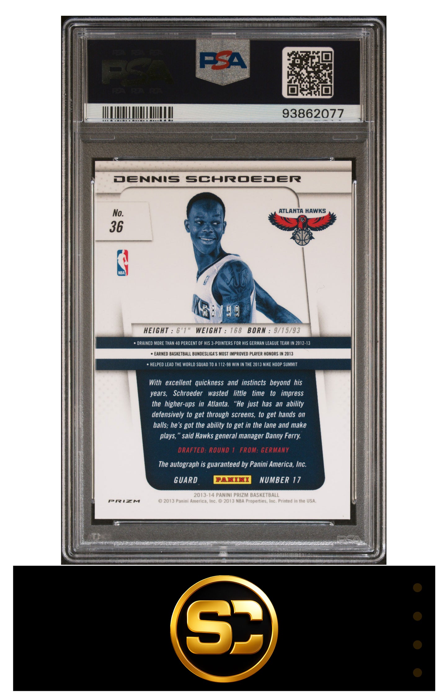 Dennis Schröder 2013-14 Panini Blue Prizm Rookie Auto /99 PSA 10