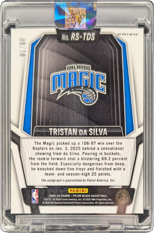 Tristan Da Silva 2024 PRIZM Rookie Gold Auto RC /10