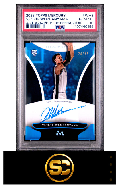 Victor Wembanyama 2023-24 Topps Mercury Rookie Auto Blue Refractor /75 PSA 10