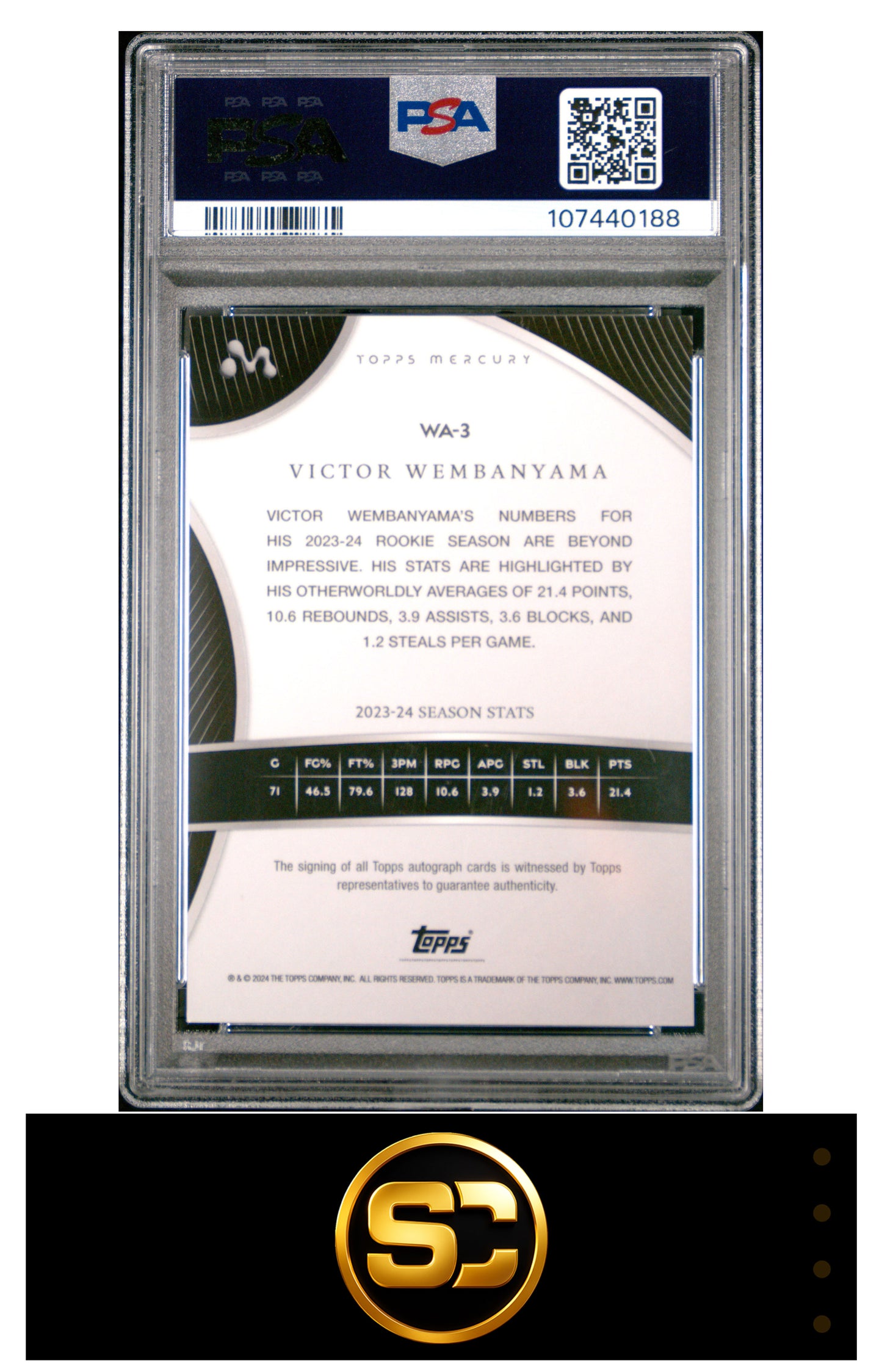 Victor Wembanyama 2023-24 Topps Mercury Rookie Auto Blue Refractor /75 PSA 10