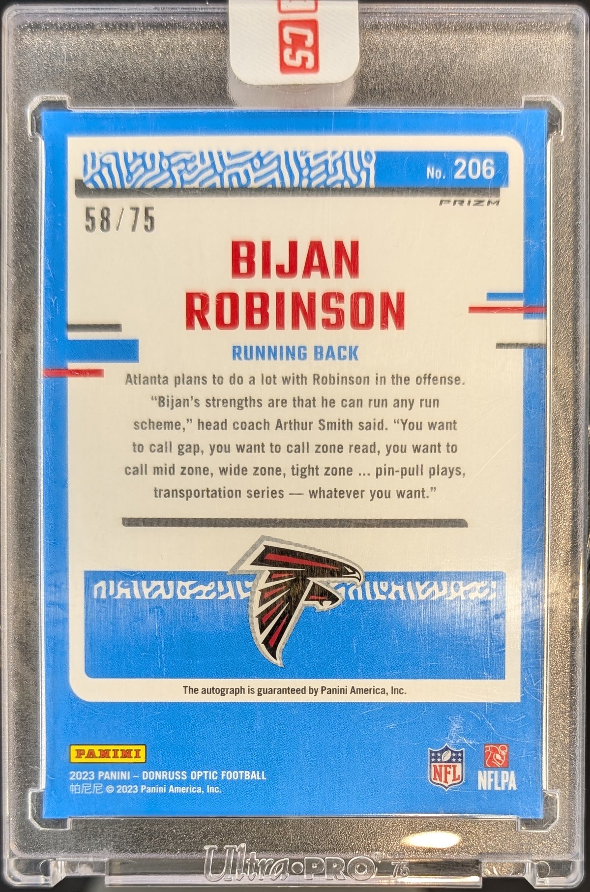 Bijan Robinson 2023 Donruss Optic Rated Rookie Holo Auto RC /75