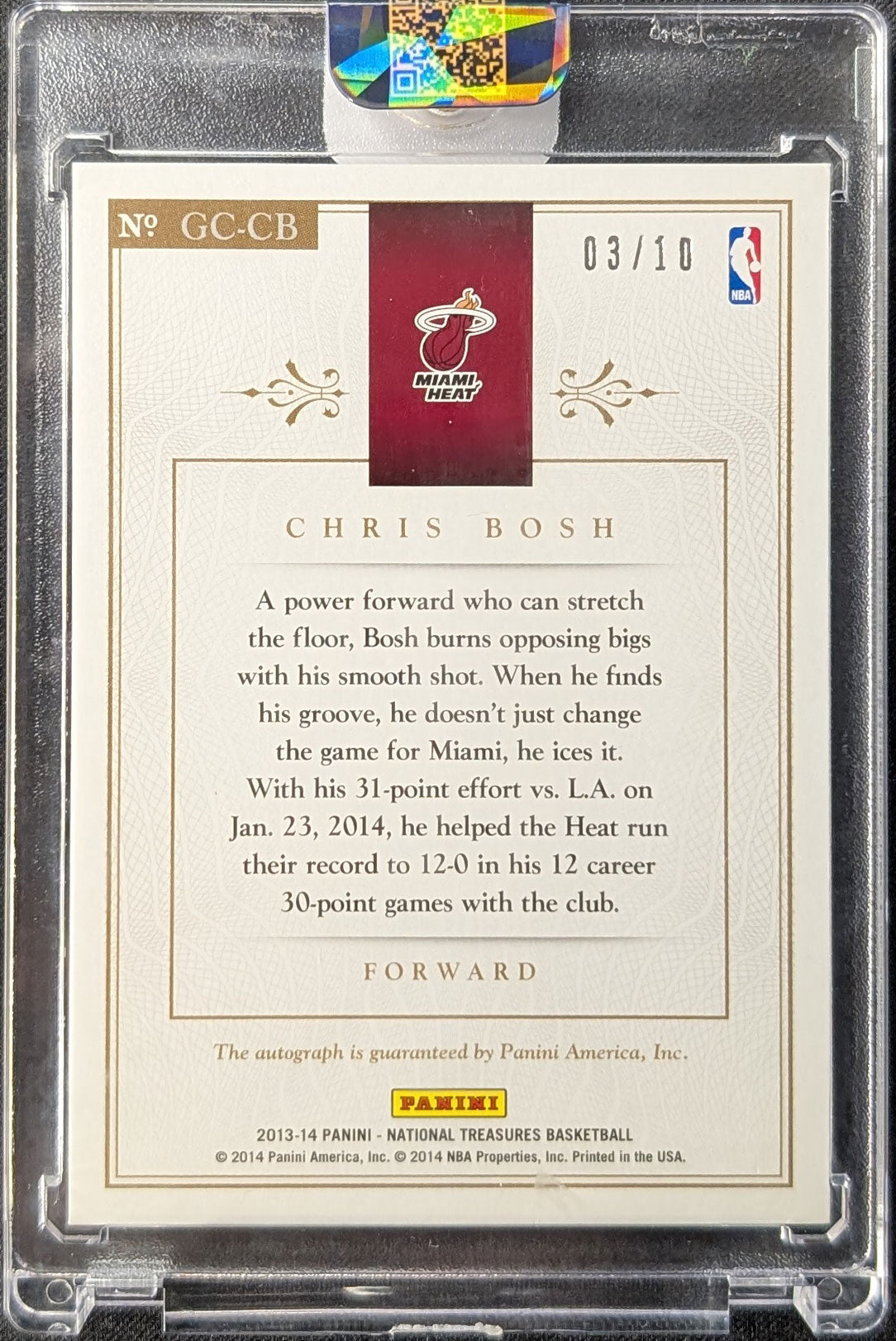 Chris Bosh 2013 National Treasures Game Changers Gold Auto /10
