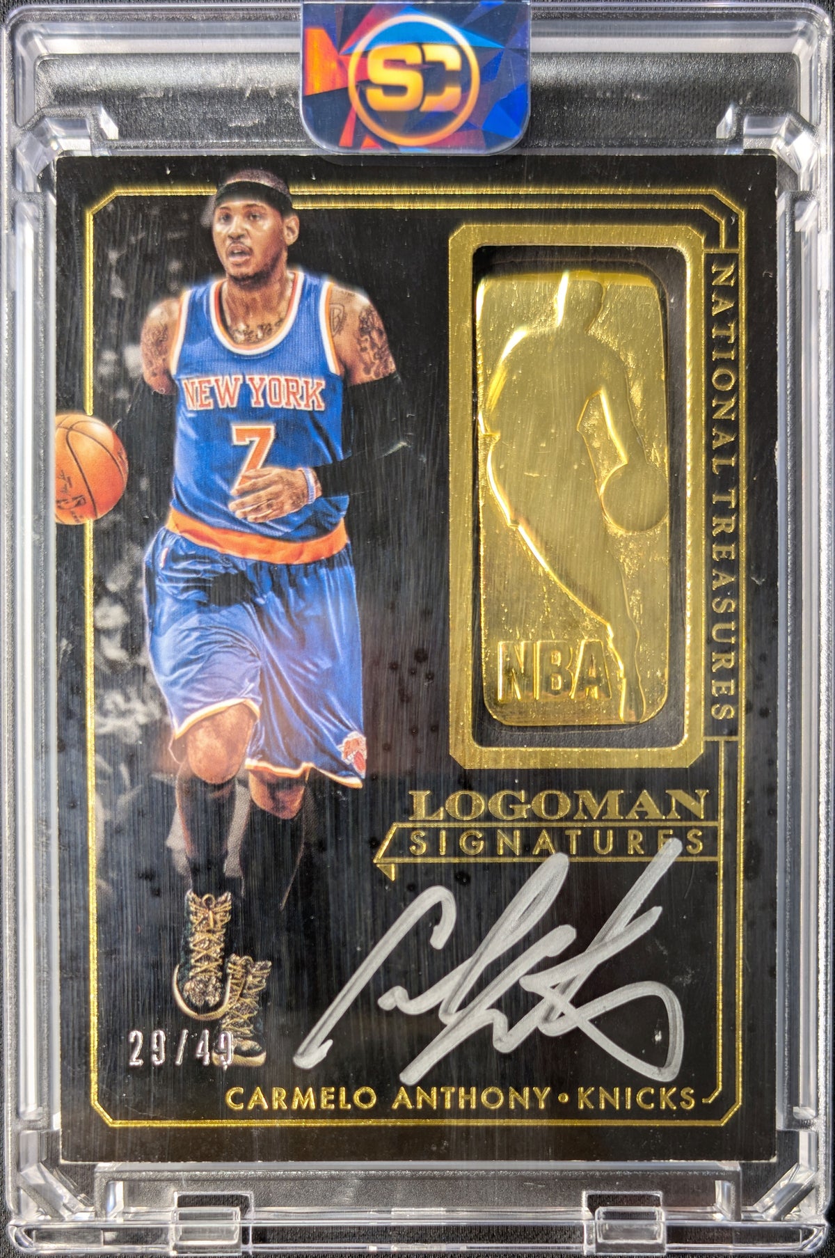 Carmelo Anthony 2015 National Treasures Gold Logoman Auto /49