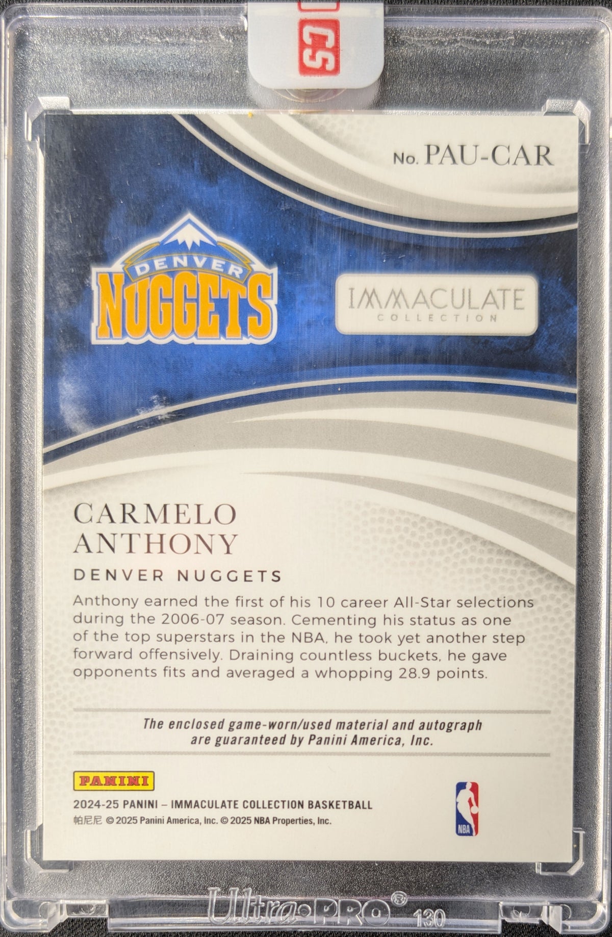 Carmelo Anthony 2024 Immaculate Patch Auto /7