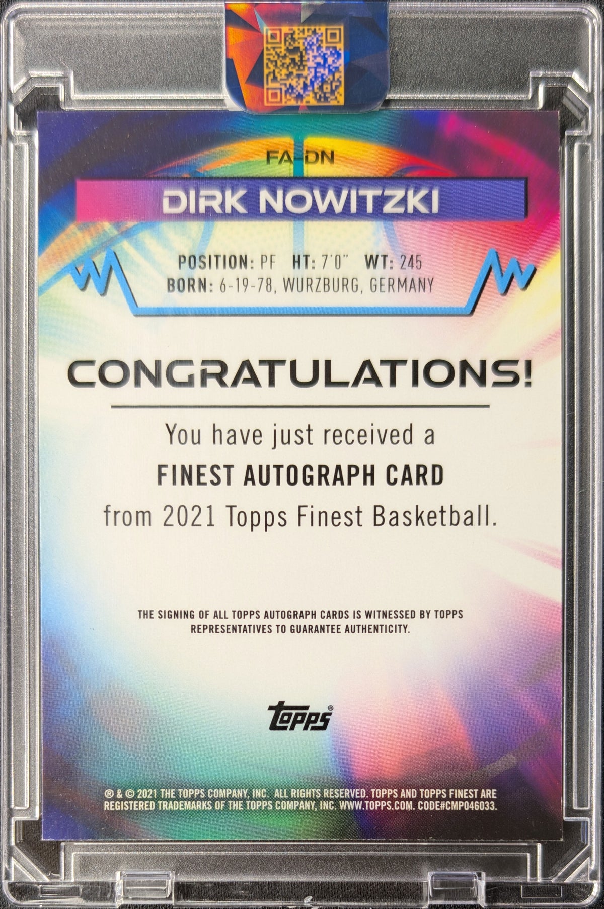 Dirk Nowitzki 2021 Finest Certified Gold Refractor Auto /50