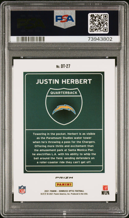 Justin Herbert Panini 2021 Downtown Optic PSA 10