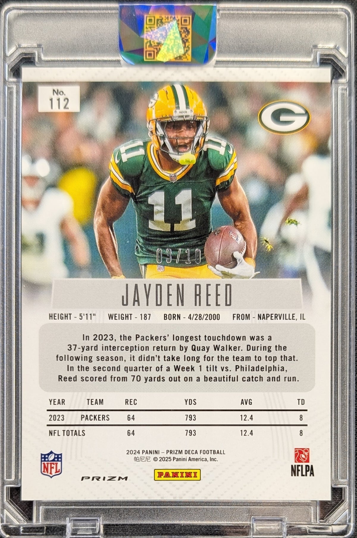 Jayden Reed 2024 PRIZM DECA Gold /10