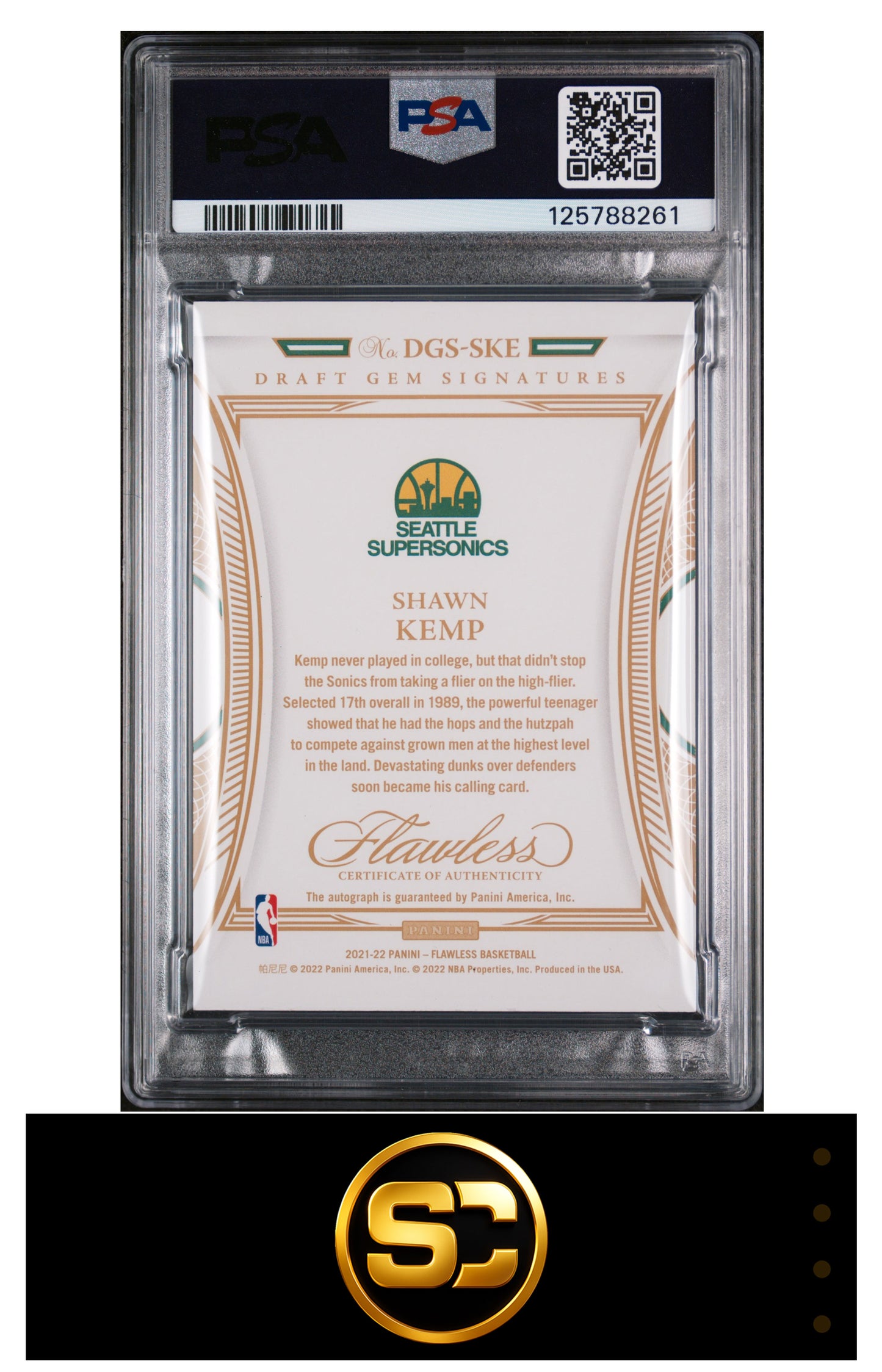 Shawn Kemp 2021-22 Panini Flawless Draft Gem Signature Auto /25 PSA 9