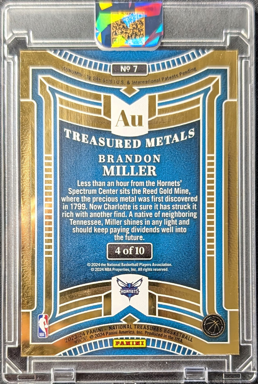 Brandon Miller2023 National Treasures Treasured Metals Rookie Gold /10
