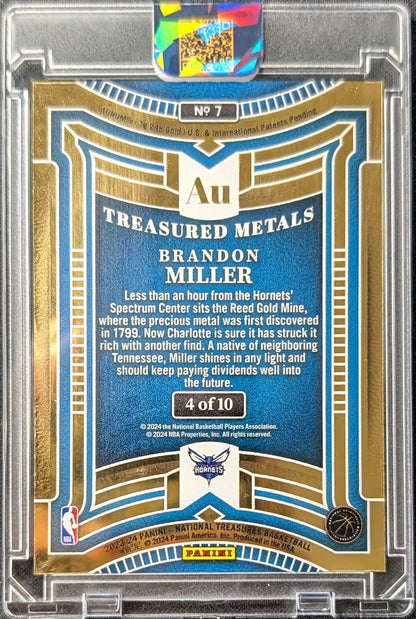 Brandon Miller2023 National Treasures Treasured Metals Rookie Gold /10