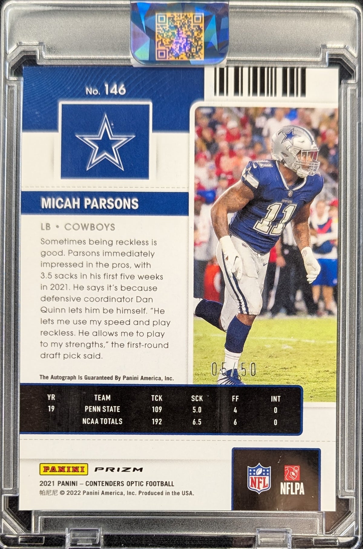 Micah Parsons 2021 Contenders Rookie Ticket Auto RC /50