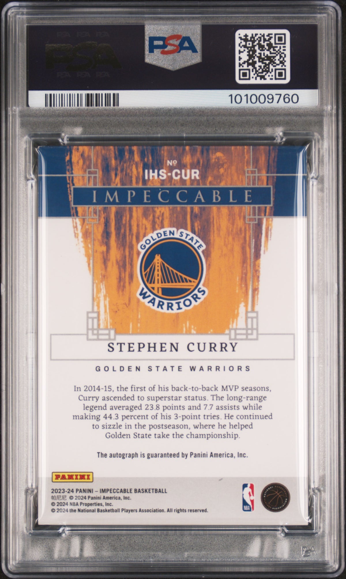 Stephen Curry 2023 Impeccable Honors Signature Holo Silver /15