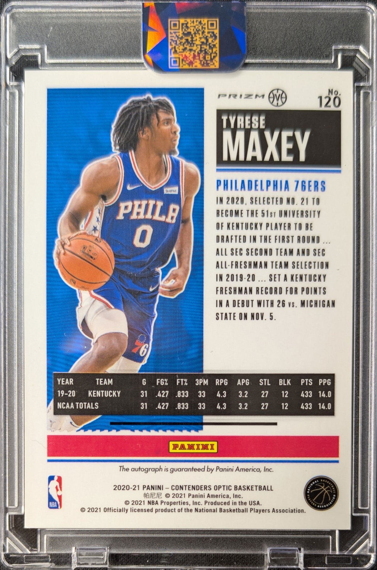 2020 Tyrese Maxey Contenders Optic Rookie Ticket Red Wave Auto